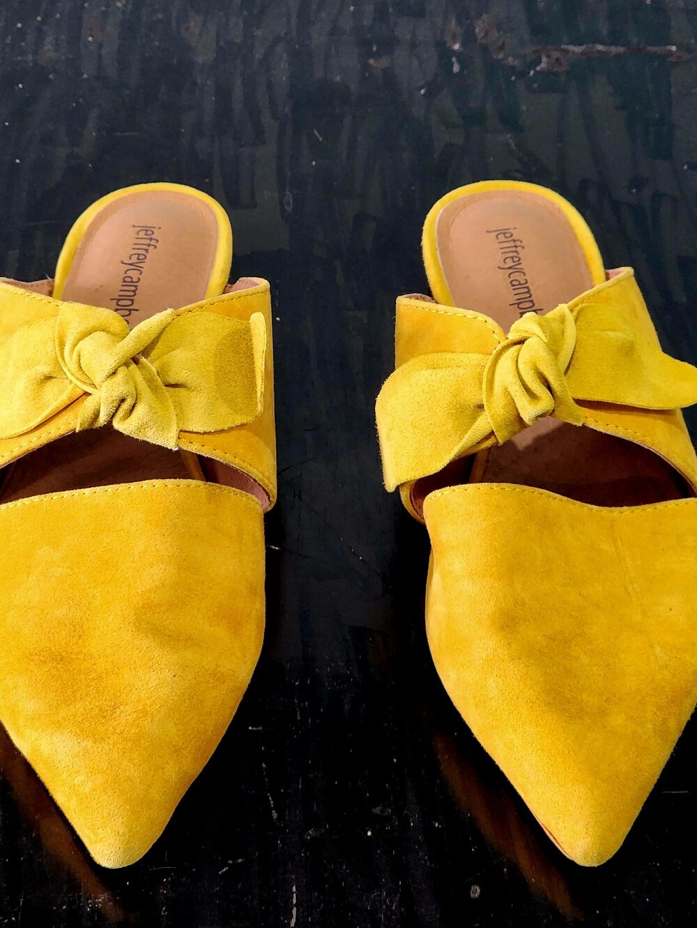 JEFFREY CAMPBELL | Charlin | Mustard Yellow Suede Knot Pointed-Toe Mules - Picture 7 of 9